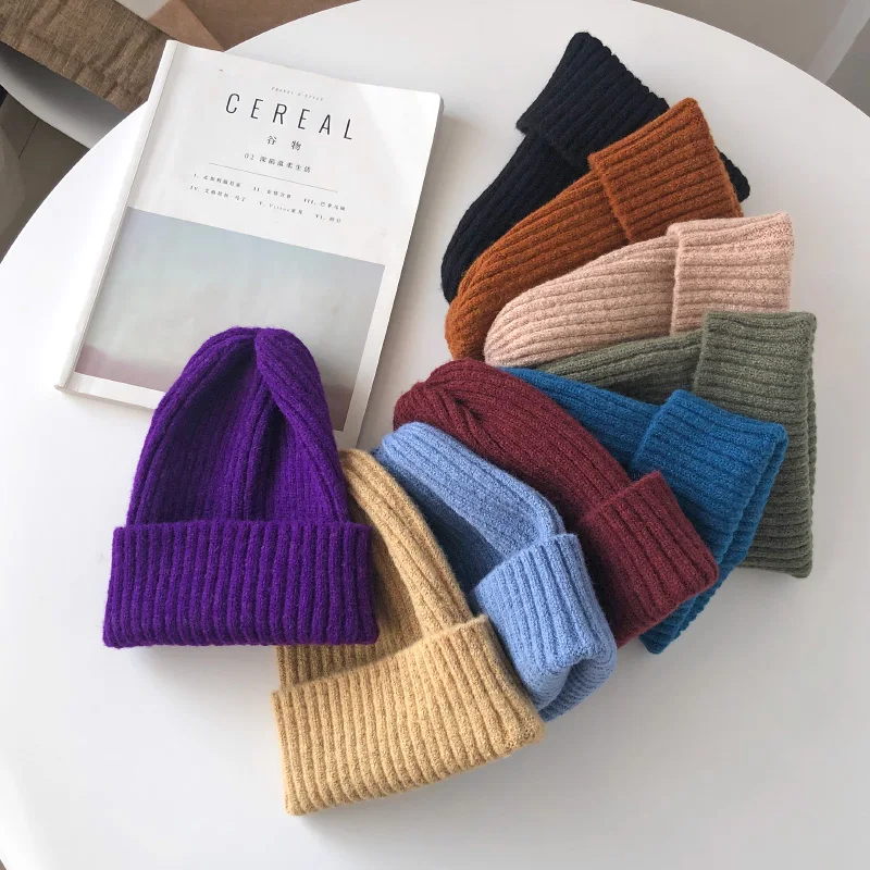 New Candy Colors Winter Hat Women Knitted Hat Warm Soft Trendy Hat Kpop Style Wool Beanie Elegant All-match Hat