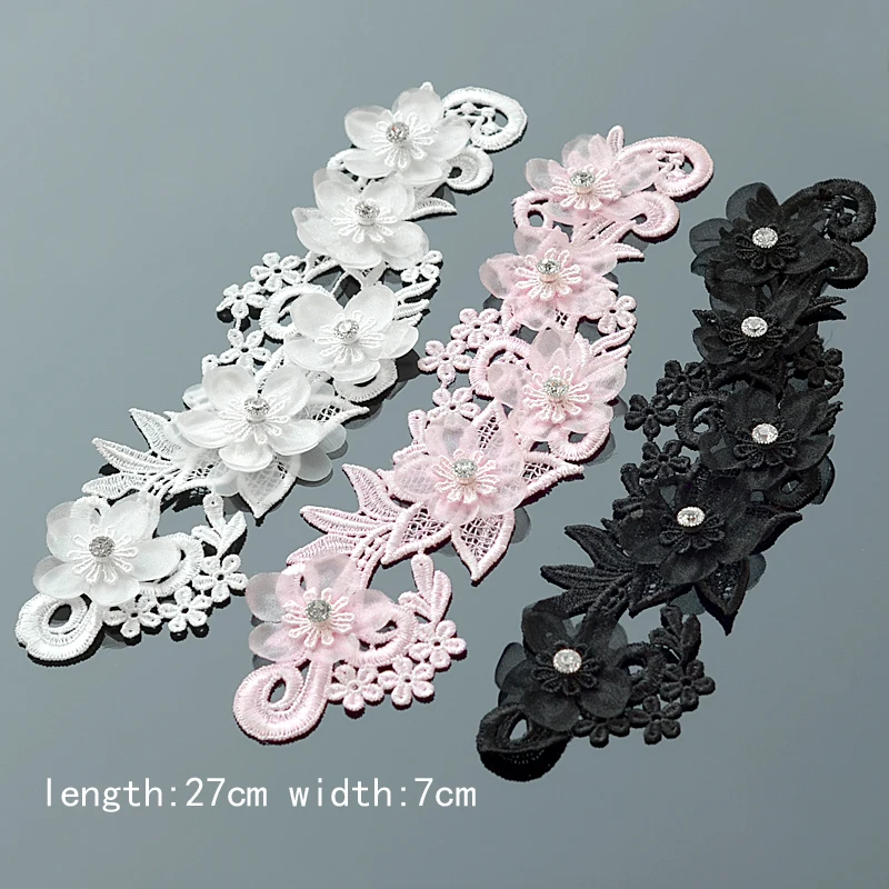 

1Pair Flower Motif Lace Sewing Applique Embroidery Crafts DIY Guipure Patches Bridal Wedding Trims
