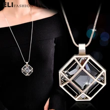 ELIfashion восьмиугольная форма клетка Стразы внутри кулон ожерелье длинная цепочка Ювелирные изделия Мода для женщин зимой 2 цвета на выбор