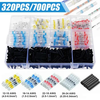 

Heat Shrink Solder Seal Terminals 320/700pcs Insulated Waterproof Butt Wire Connectors Kit Electrical Wire Soldered Terminals