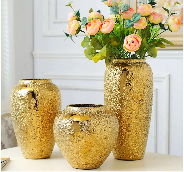 Modern light luxury home TV cabinet wine cabinet decoration ceramic vase flower insert creative art gold plating display stand