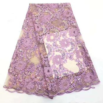 

2019 Latest French Advanced Sequins Nigerian Laces Dresses High Quality Sequins Tulle African Lace Fabric For Wedding rof82-514