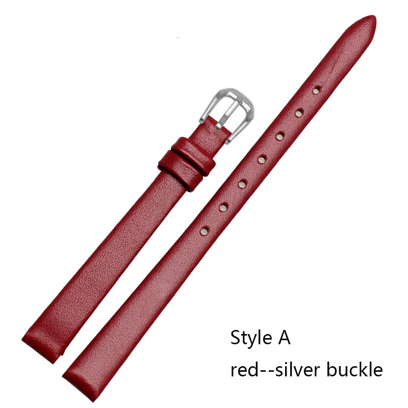 Elegant Red Genuine Leather Thin Watch Strap for Women - Fashionable Mini Band in Small Sizes