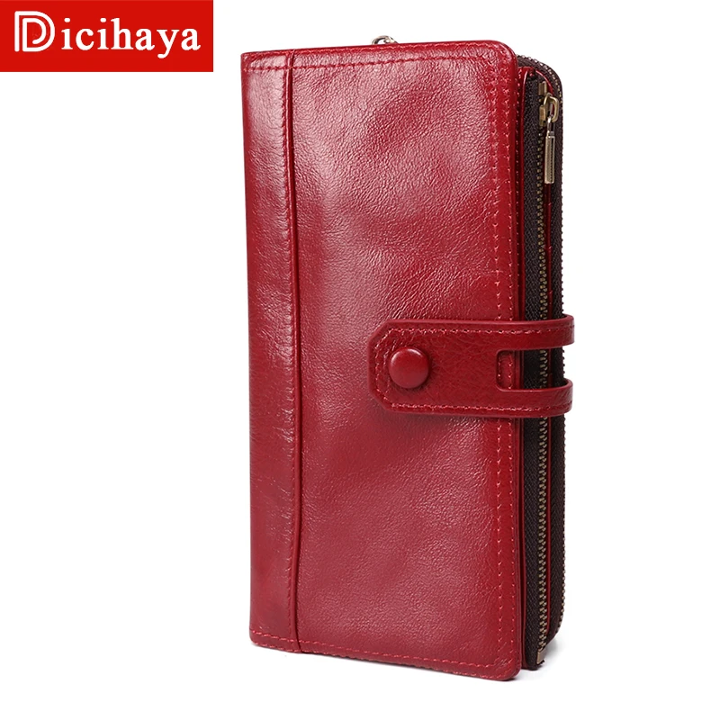DICIHAYA, высокое качество, натуральная кожа, RFID кошелек, женский, на застежке, две молнии, Walets, Женский кошелек, длинный, для женщин, s, кошельки, женская сумка для телефона