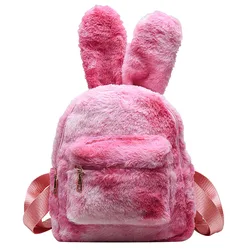 Cute Rabbit Ears Women Backpack Casual Plush School Shoulder Bag Animal Cow Zebra Pattern Travel Rucksack Lady Girls Bagpack