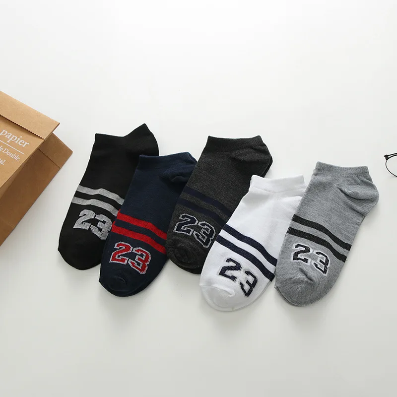 Cotton socks striped printed letter socks of unisex knitting embroidery socks sport casual ankle socks 5 pair size of 35-40