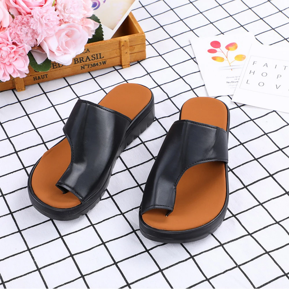 PU Leather Wedges Shoes Women Sandalias Platform Flat Female Casual Big Toe Foot Correction Sandal Orthopedic Bunion Corrector