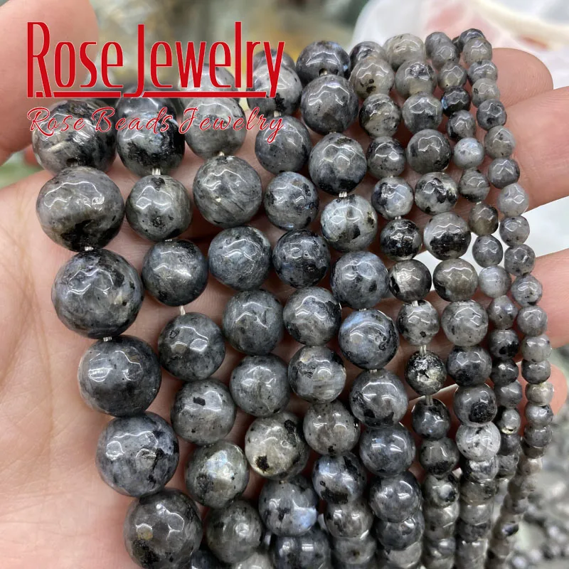 4/6/8mm Matte Frosted Black Labradorite Round Larvikite Gemstone Loose Beads 