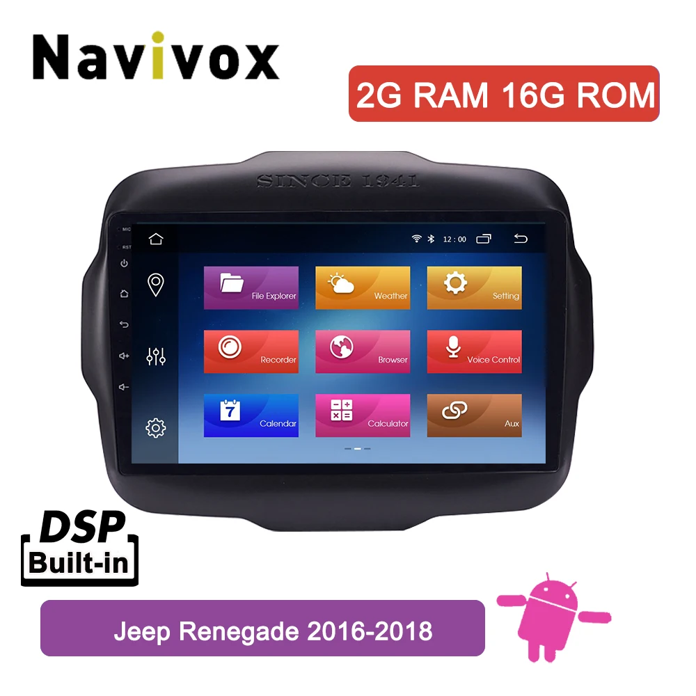 Navivox 9 дюймов Android 8,1 полный сенсорный экран Автомобильная Мультимедийная система для Jeep Renegade- Автомобильный gps Радио Навигация