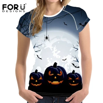 

FORUDESIGN pumpkin shirt Women Graphic Halloween Pumpkin Tee Tshirt Women Causal Cotton Tops Tees poleras mujer de moda 2019