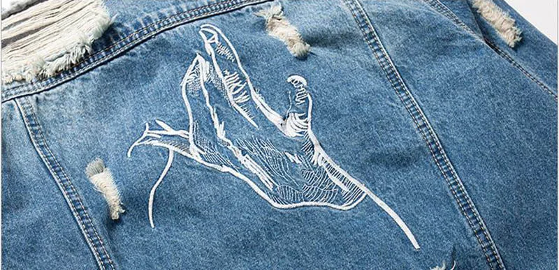 KIOVNO Men High Street Ripped Denim Jackets Coats Sleeves Badge Patchwork Jeans Jackets For Male Waist Belt (7)