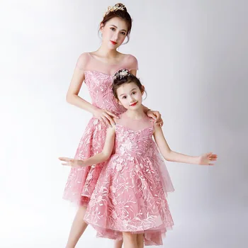 

Mother Daughter Sequin Wedding Dress Pink Clothing Mum Mama Baby Party Ball Gown Mommy and Me Clothes Family Matching Outfits