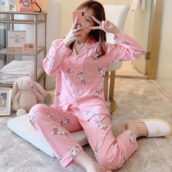 

ins Hot Sale Pajama Sets For Women Long Sleeve Trousers Premium Lapel Pyjamas For Woman 2 Pcs Loose Comfort Pijama Sleepwear