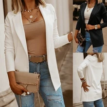 Blazer informal de manga larga para mujer, chaqueta ajustada en blanco y negro, traje de trabajo para oficina, Top de otoño