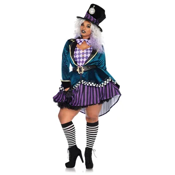 

7pcs Clown Mad Hatter Costume for Women Fantasias Sexy Magician Cosplay Halloween Carnival Magic Dress Hotsale
