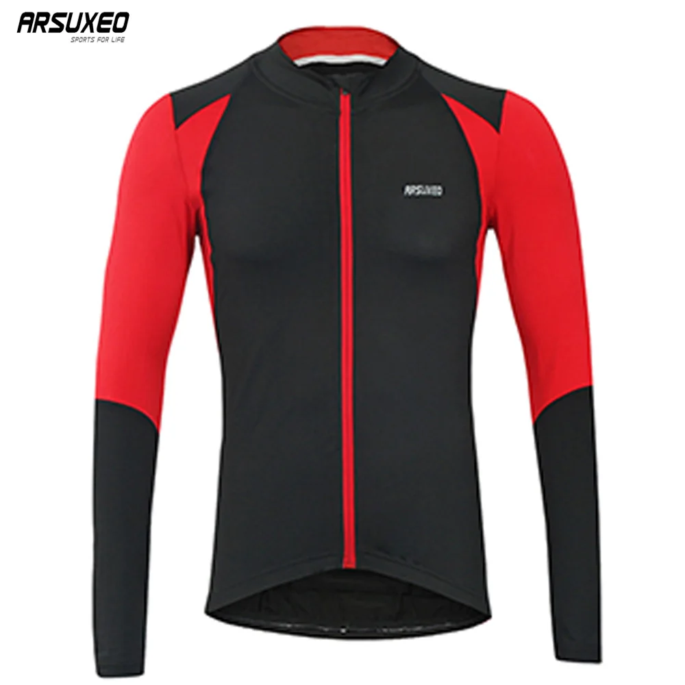 

ARSUXEO Men's Autumn Cycling Jersey Bike Bicycle Long Sleeves Slim Fit Compression MTB Clothing Bike Shirt Jersey 6023