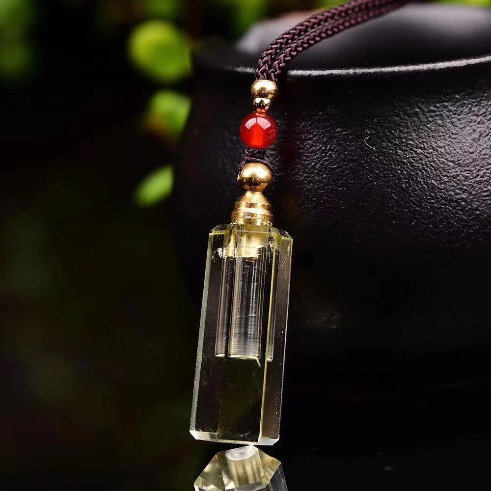 

Perfume Bottle Pendant Necklace Natural Citrine Yellow for Oil Diffuser Aromatherapy Spiritual Reiki Healing Crystal Bottle Gift