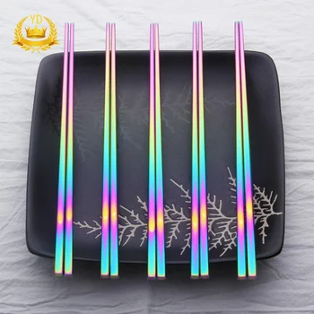 

Rainbow Color Stainless Steel Chopsticks Tableware Kitchen Tableware Accessories