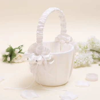 

25CM Ivory Flower Basket with Satin Petal