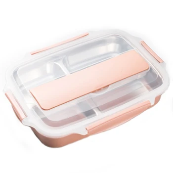 

Hot Stainless Steel Lunch Box Containers with Compartments Portable Leakproof Bento Food Container with Tableware Pink