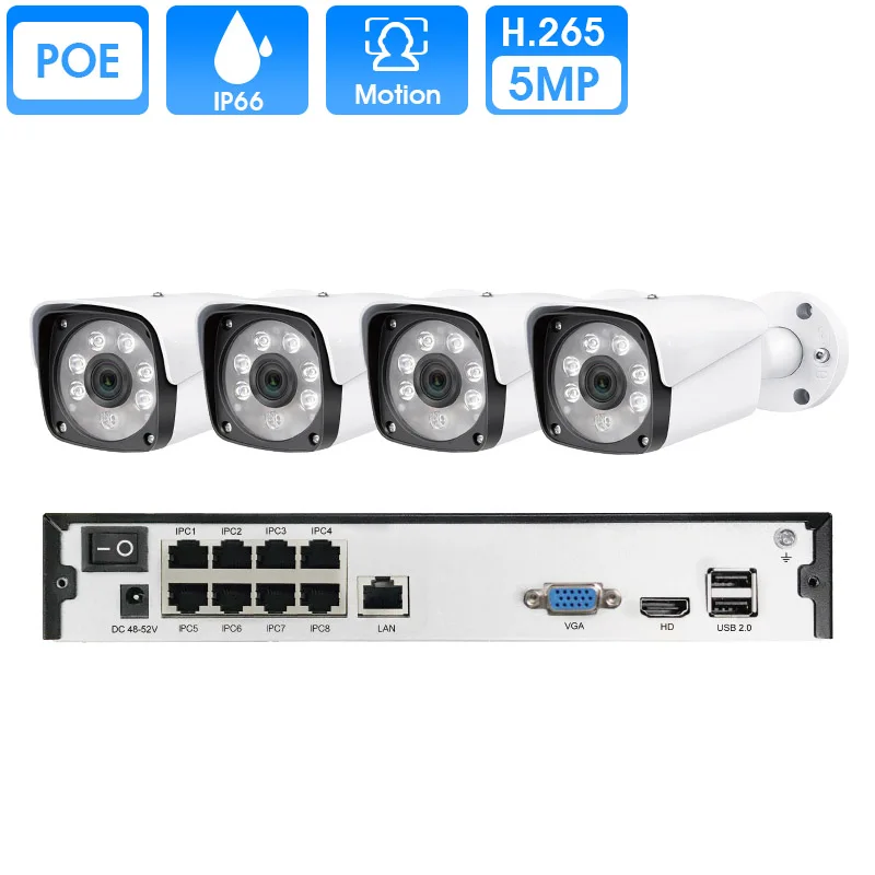 

4CH 5MP POE Kit H.265 System Intelligent CCTV Security Up to16ch NVR Outdoor Waterproof IP Camera Surveillance Alarm Video P2P