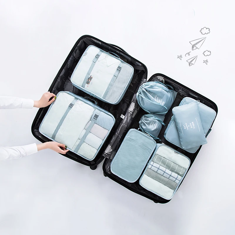 

8 Pieces / Set Travel Clothes Storage Bag Portable Underwear Set Suitcase Cosmetic Organizer Pouch Luggage Business Accessories