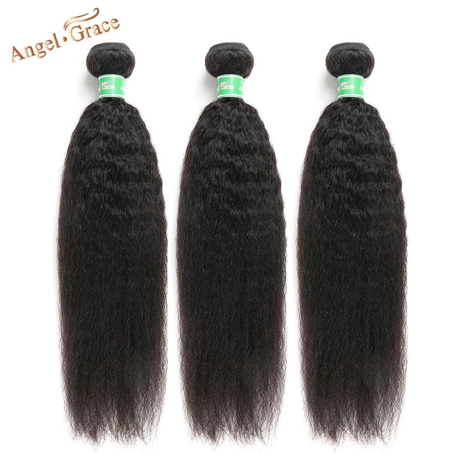 Angel Grace Hair Kinky Straight Hair Brazilian Weave Bundles 4 pcs 100g Coarse Yaki Remy Human Tissage Cheveux Humain