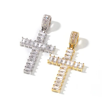 

Hip Hop AAA+ Cubic Zirconia Paved Bling Ice Out Gold Color Cross Pendants Necklace for Women Men Rapper Jewelry Drop Shipping