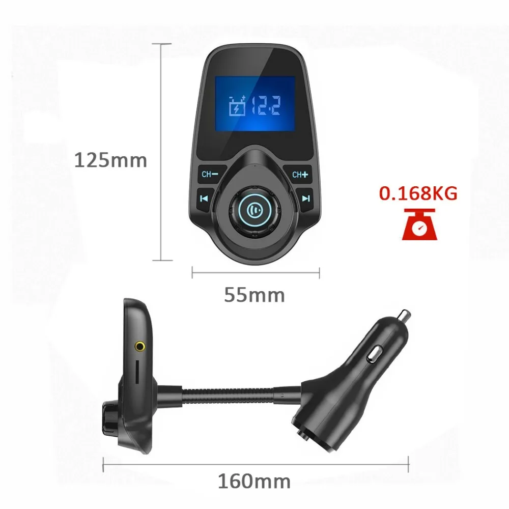 Bluetooth 5,0 Handsfree автомобильный комплект fm-передатчик Быстрый двойной USB зарядное устройство ЖК цифровой вольтметр TF карта U диск AUX плеер