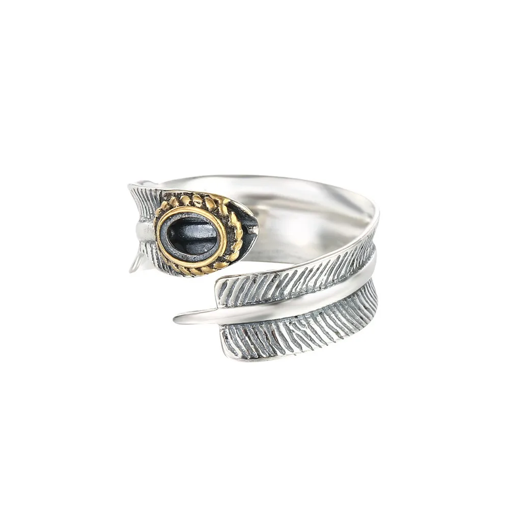 Ring Setting for 4.5x6mm Oval Cabochons Feather Shape Ring Blank Thai Sterling Silver Yellow Gold Plated Adjustable Ring Base