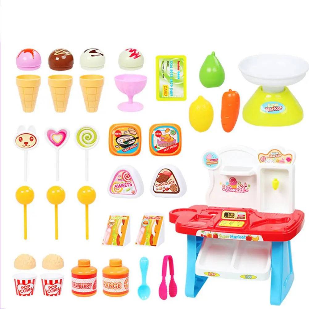 

Kids Retend Play House Toys Supermarket Cashier Ice Cream Cart Ice Cream Shopping Cart Sales Desk caja registradora juguet