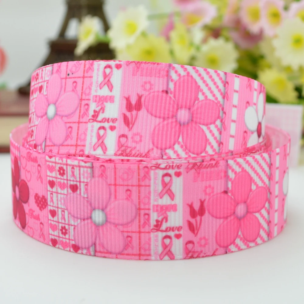 7/8 &quot22 мм грудь Рак любовь розовые цветы напечатаны корсажная лента бант для
