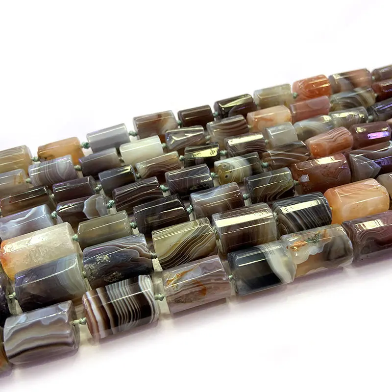 Natural Faceted Brown Botswana Agates Stone Beads Column Barrel Spacer DIY Loose Beads For Jewelry Making Beads 15‘’ Accessories - Цвет: Botswana Agate