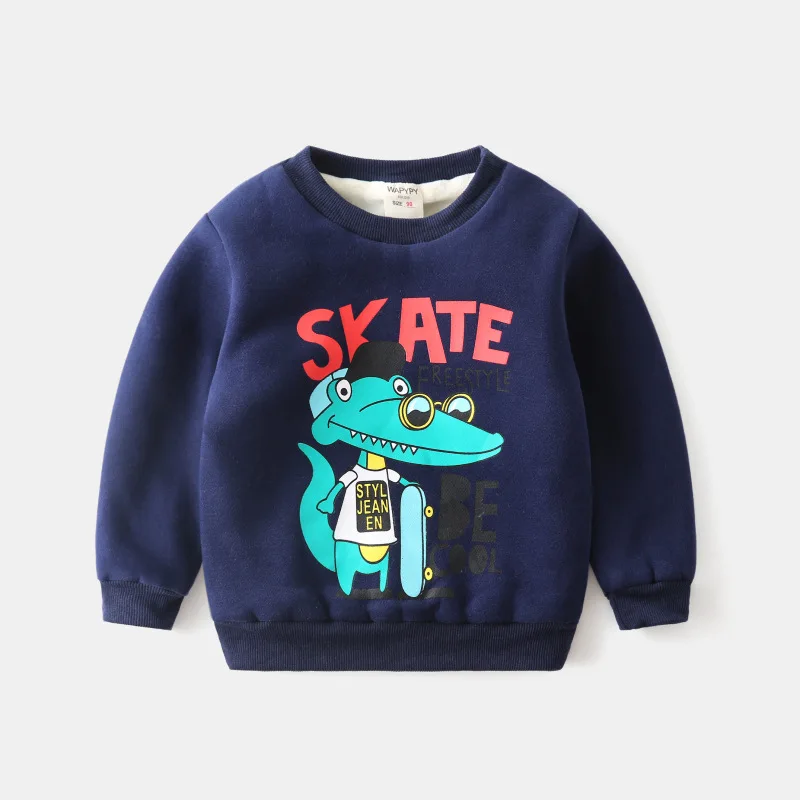 Синий Children plus velvet sweater winter new boy super soft thick warm sweater baby winter cartoon children's clothing - Цвет: Синий