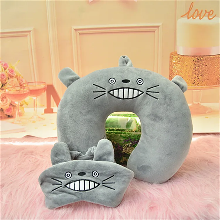Soft Cartoon Embroidered Pattern Pillow U-shaped Neck Pillow Neck Protection Pillow Travel Plush Toys Give Sleeping Eye mask