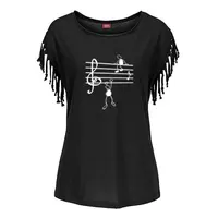 2021 Fashion Music Notes Woman T Shirt Print Fit Ladies Casual Cotton Tassel Short Sleeve O-neck T-shirt 1