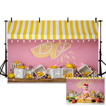 

Mehofond Pink Wall Backdrops Lemon Stripe White Boxes Girls Birthday Party Portrait Photography Backgrounds for Photo Studio