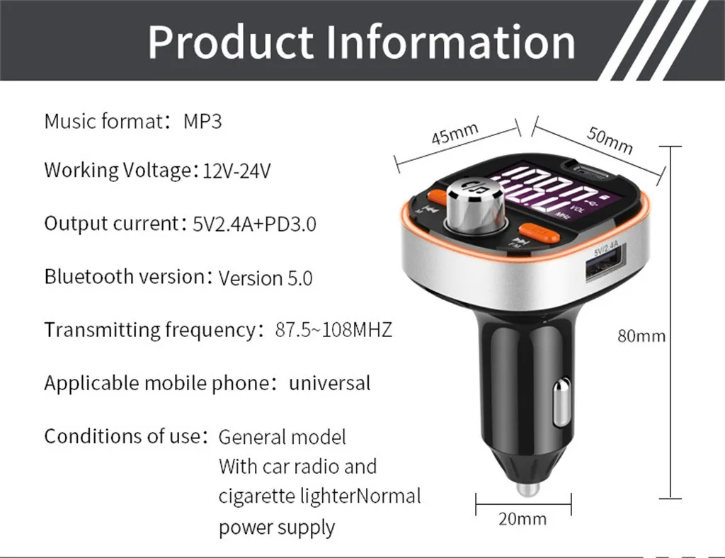 Fm-передатчик модулятор стерео радио Mp3 плеер Usb Tf Bluetooth V5.0 СВЕТОДИОДНЫЙ Красочный светильник Usb быстрое зарядное устройство fm-передатчик# Ger