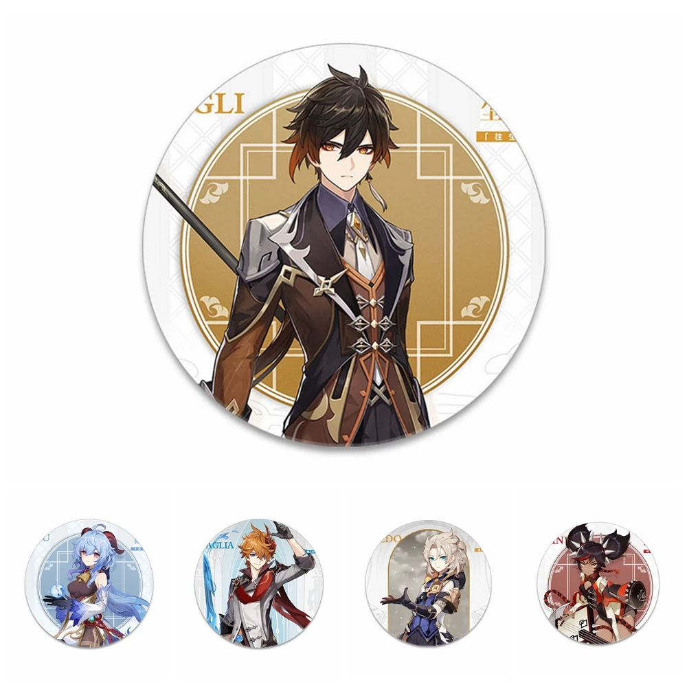 

Anime Accessories Badge Game Genshin Impact Cosplay DIY Metal Props Project All Characters 58MM Kids Toys Halloween Gift Brooch