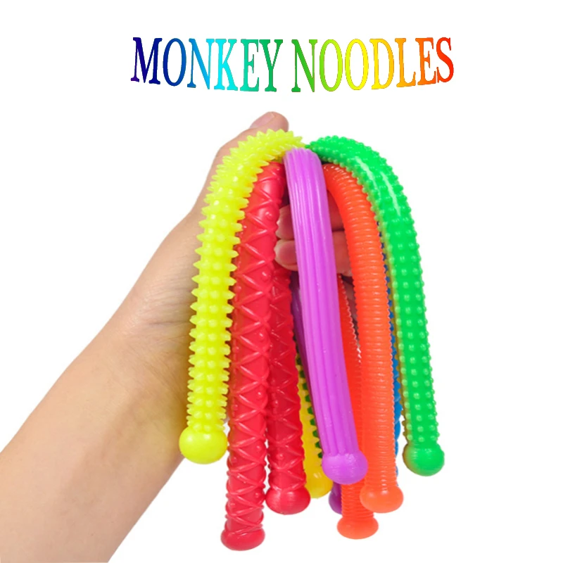 2Pcs New Anti-Stress Fidget  Sensory Toy Creative Soft Glue TPR Stretching Monkey Noodles Tricky Toys Relieve Anxiety For Autsim pea pod fidget toy