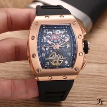 Роскошные брендовые новые черные резиновые мужские часы сапфировое стекло, автоматические механические розовое золото серебро черный AAA+ Tourbillion календарь