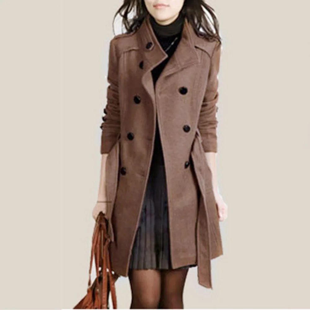 

Female coat women's windbreaker тренч ropa mujer Fashion Loose Winter Warm Long Sleeve Button Button Jacket With Belt h4
