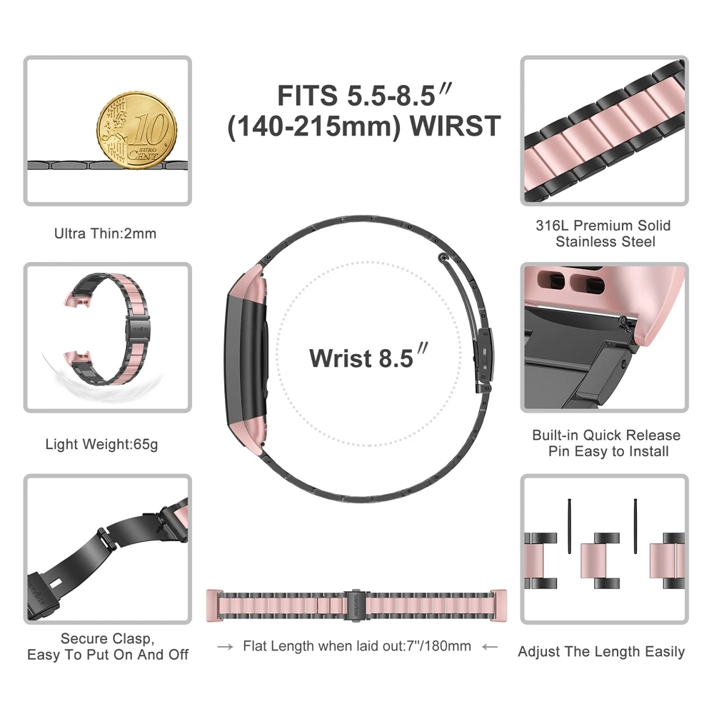 Wearlizer Metal Fitbit Charge 3 Band 2019 ремешок для сменный смарт часов безопасная Пряжка твердый