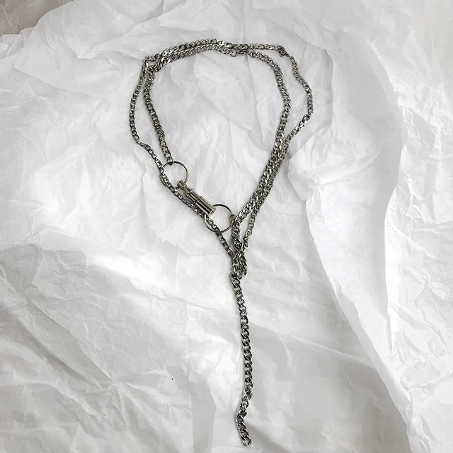 HUANZHI из нержавеющей стали с геометрическим круглым пряжкой двойная с подвесками Серебряная цепочка металлическое ожерелье для мужчин женщин девочек хип-хоп