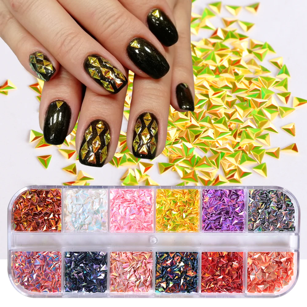 

12 Grids/Case 3D Chameleon Nail Sequins Holographic Spangles Gradient Triangle Flakes Nail Art UV Gel Polish Decoration LA1-12