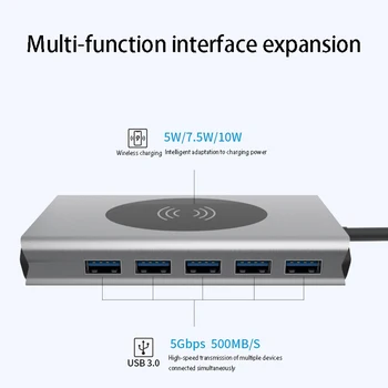 

Type-C13 in 1 Wireless Charging Dock, USB3.0 Multi-Function Hub Gigabit Network Interface Wireless Charging Converter