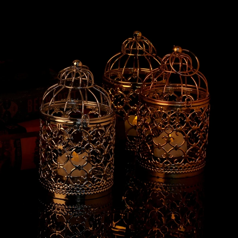 Полый Держатель Подсвечники Tealight подвесной фонарь винтажная клетка для птиц 3 цвета 72XF