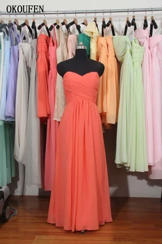 

Hot Coral Bridesmaid Dresses 2019 Simple Chiffon Empire Long Maid of Honor Wedding Party Prom Gowns Guest Wear vestido madrinha