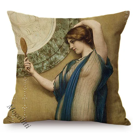 Sexy Handmaidens Ancient Rome Oil Painting Art Decoration Sofa Throw Pillow Cover Vintage Sexy Woman Pattern Linen Cushion Cover M176-3