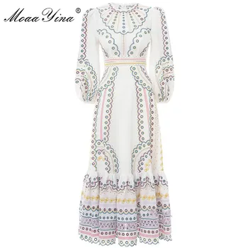 

MoaaYina Fashion Runway dress Spring Summer Women's Dress Long sleeve Hollow Out Embroidery Vintage Dresses